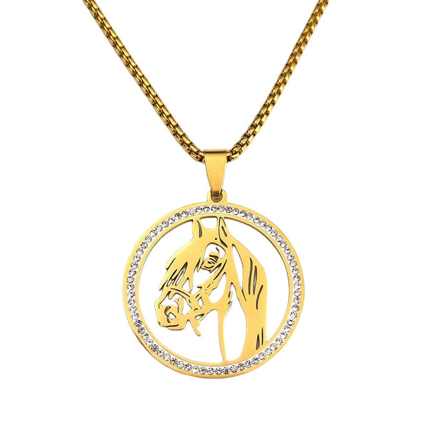 Gorgeous Stainless Steel Horse Necklace with Zircon Crystals