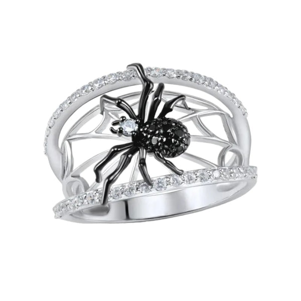 Stunning Luxury Silver Black Spider Ring