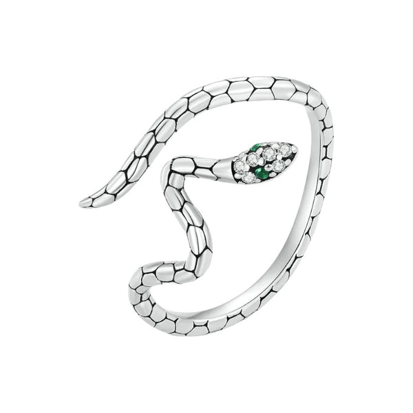 Sensational Luxury 925 Sterling Silver Green Zircon Snake Open Ring