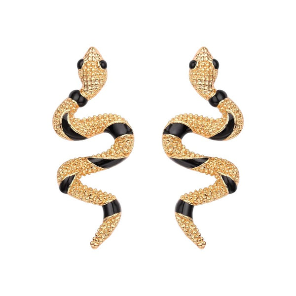 Gorgeous Big Snake Black Crystal Earrings