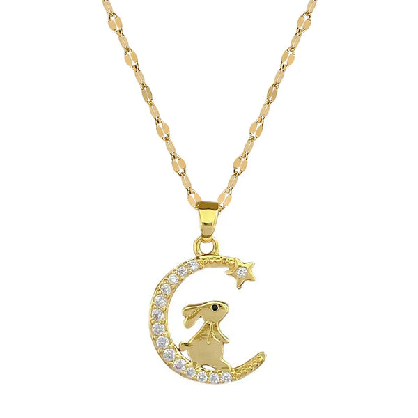 Gorgeous Gold Moon Bunny Necklace