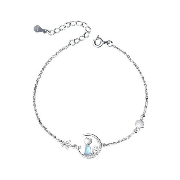 Luxury S925 Silver Crystal Moon Cat Bracelet