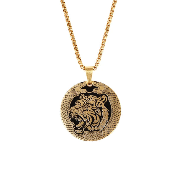 Round Asian Style Dragon Tiger Necklace