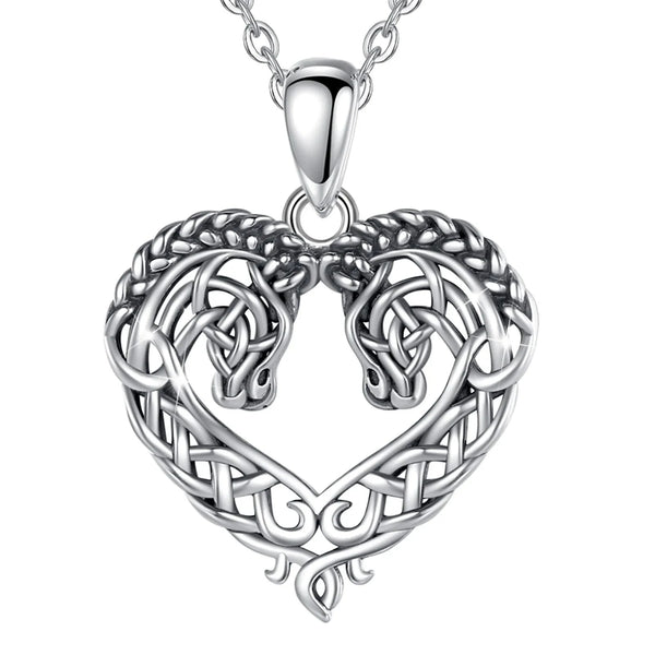 Luxury Pure S925 Braided Double Horse Head Heart Necklace