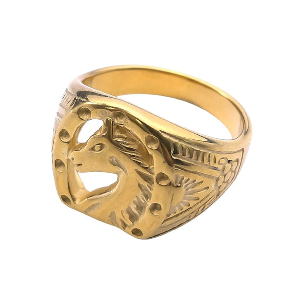 Gorgeous Stainless Steel 18K Gold Plated Horse Ring