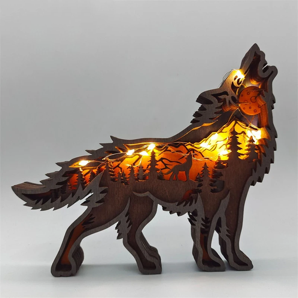 Amazing LED Wooden Wolf Lamp