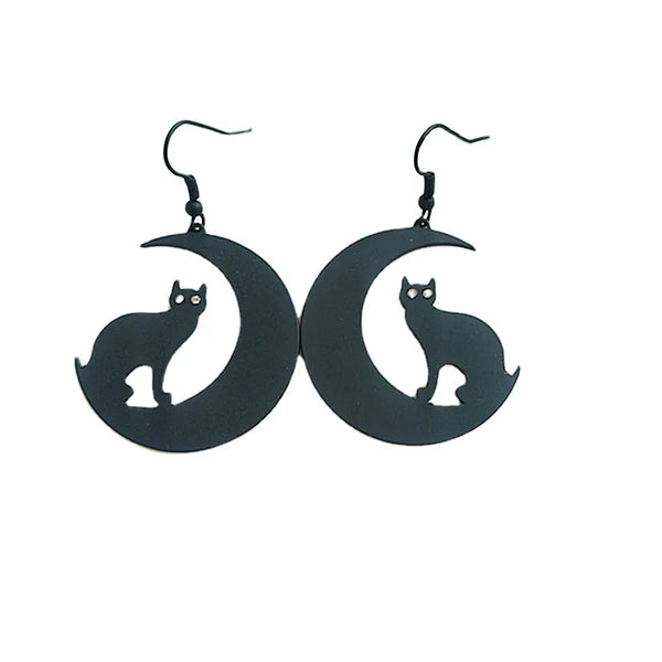 Cute Simple Cat Moon Drop Earrings