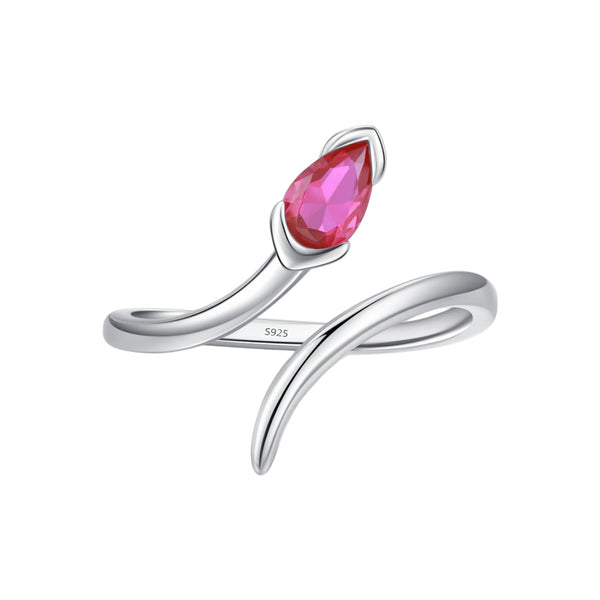 Luxury Pure 925 Sterling Silver Snake Pink Crystal Ring