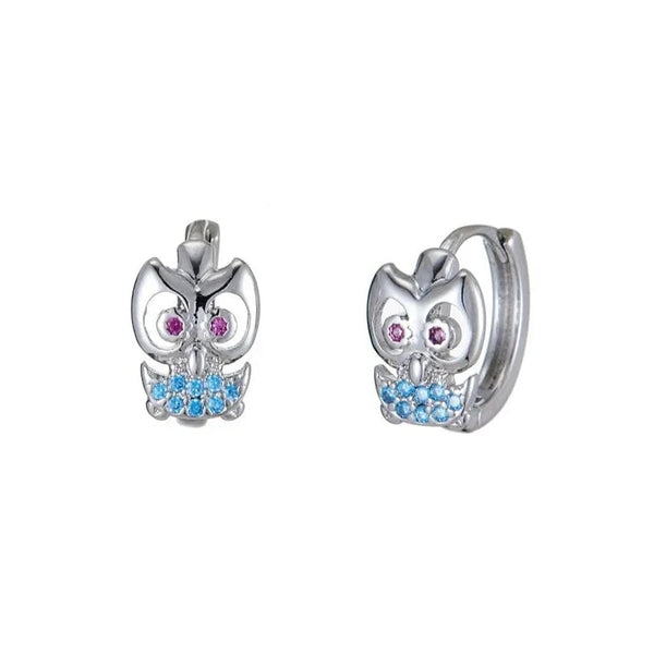 Luxurious Pure S925 Silver Owl Crystal Earrings