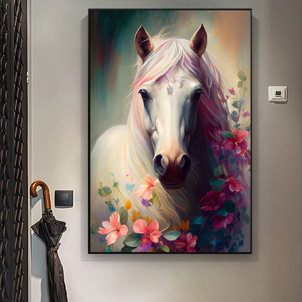 Beautiful Flower Horse Canvas