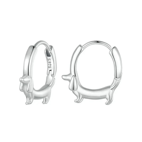 Stunning Creative Pure S925 Silver Dachshund Hoop Earrings