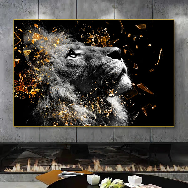 Modern Black and White Golden Lion