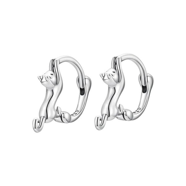 Luxury Pure S925 Silver Cat Hoop Earrings