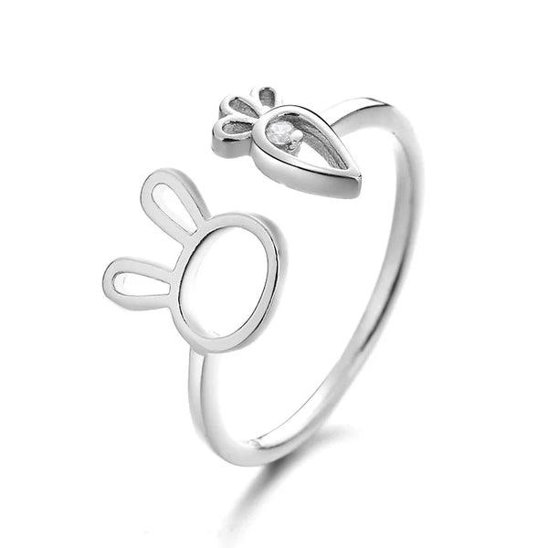 Cute Bunny and Carrot S925 Silver Ring