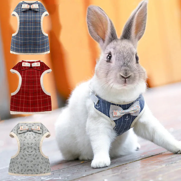 Classic Plaid and Bow Breathable Harness and Leash Set for Bunnies, Cats and Small Pets