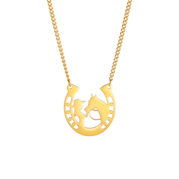 Amazing Horseshoe Cowgirl and Horse Necklace