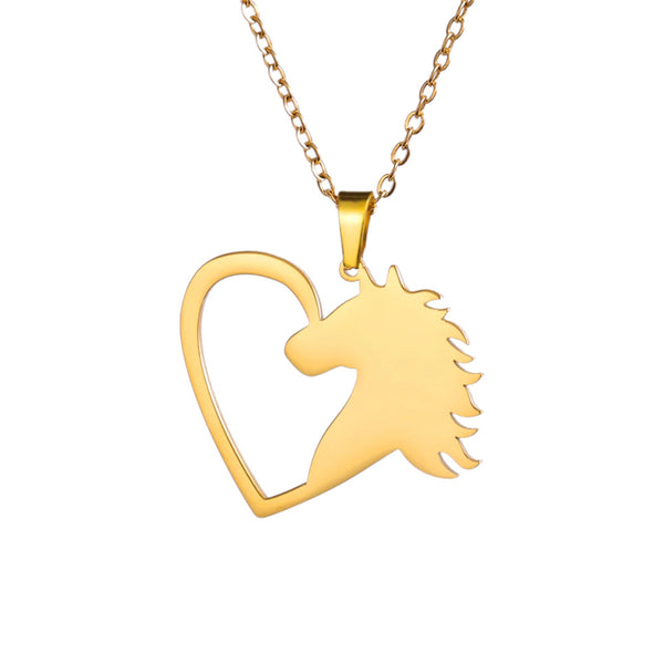 Sensational Heart Horse Stainless Steel Necklace