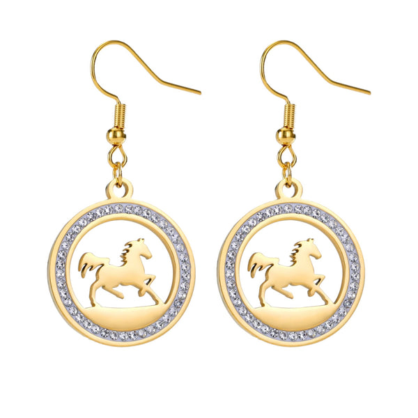 Gorgeous Running Horse Round Drop Earrings