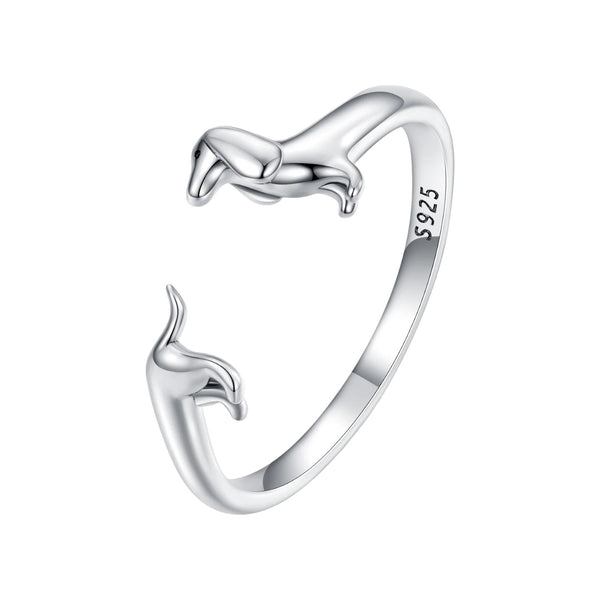 Adorable Luxury Dachshund Dog Open S925 Silver Ring