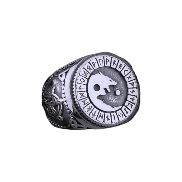 Yin Yang Viking Stamp Double Wolf Ring