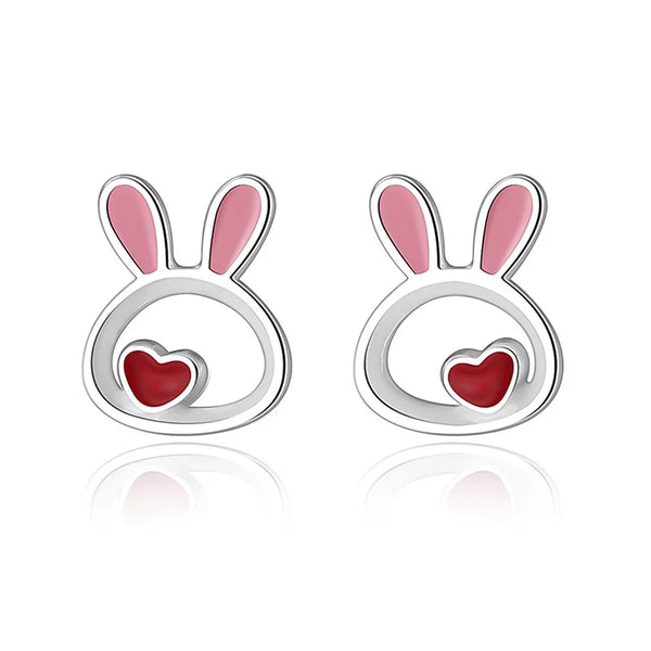 Bunny Love S925 Silver Heart Bunny Stud Earrings