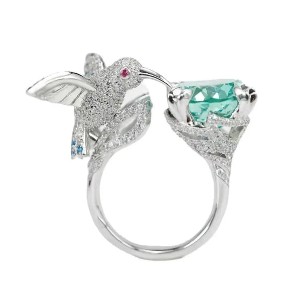 Amazing Big Crystal Hummingbird Bird Open Ring