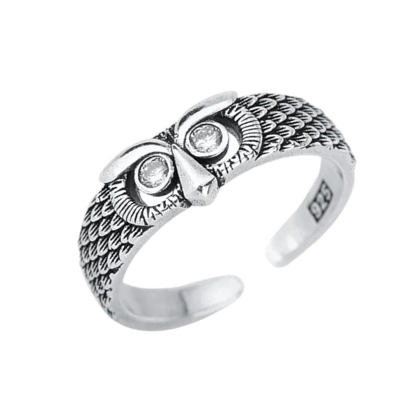 Amazing S925 Silver Owl Crystal Eyes Open Ring