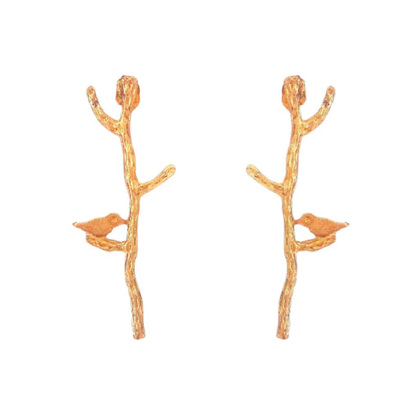 Stunning Creative Bird on a Branch Long Stud Earrings