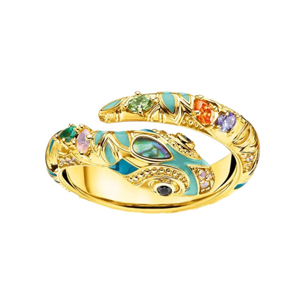 Sensational 18K Gold Plated Pure S925 Silver Snake Colorful Ring