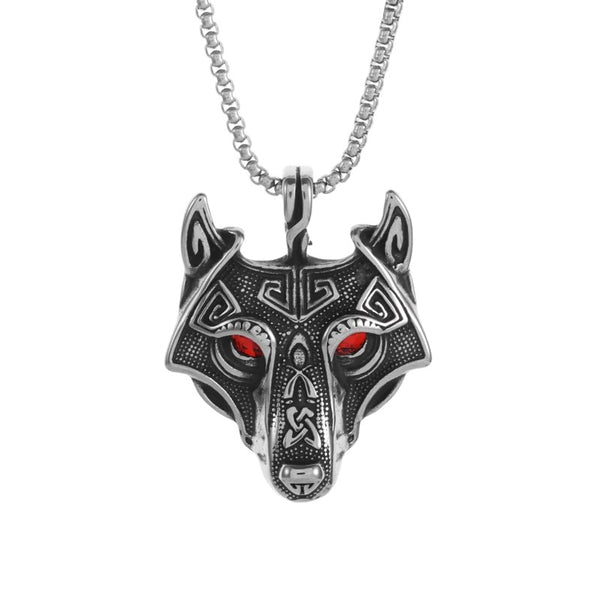 Nordic Viking Wolf Crystal Eyes Necklace