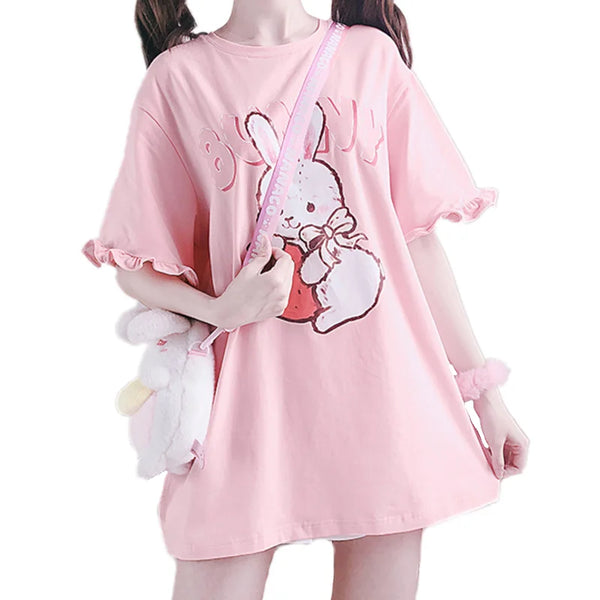 Cute Summer Pink Bunny Strawberry T-shirt