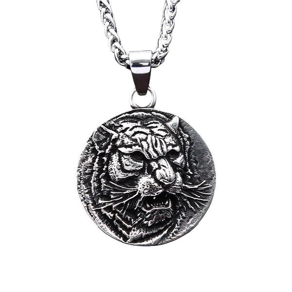 Vintage Stainless Steel Tiger Head Necklace