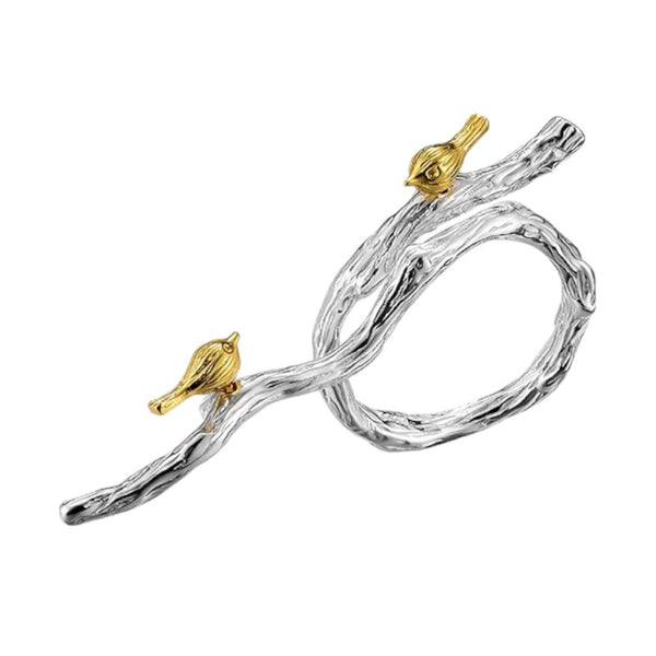 Luxury Pure 925 Sterling Silver Birds on a Branch Ring