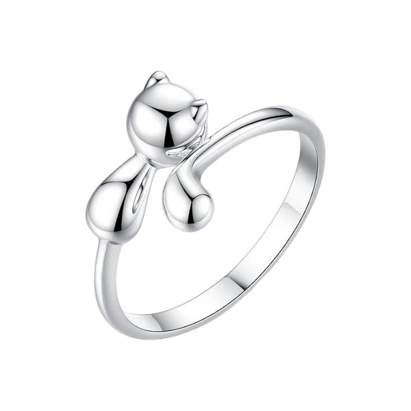 Minimalist Creative Simple Silver Plated Cat Open Ring