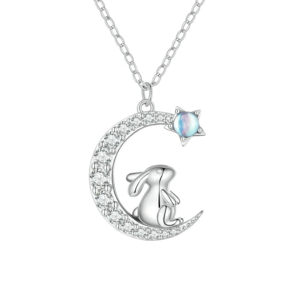 Crescent Moon S925 Silver Bunny Necklace